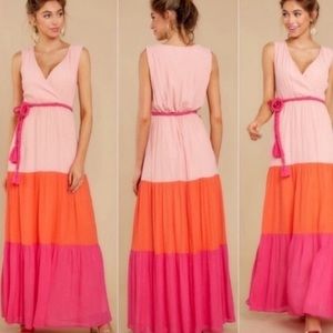 Flying Tomato Pink & Orange Colorblock Sleeveless Maxi Dress S